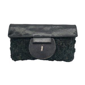 R&Y Augousti Black Woven Fold Over Clutch